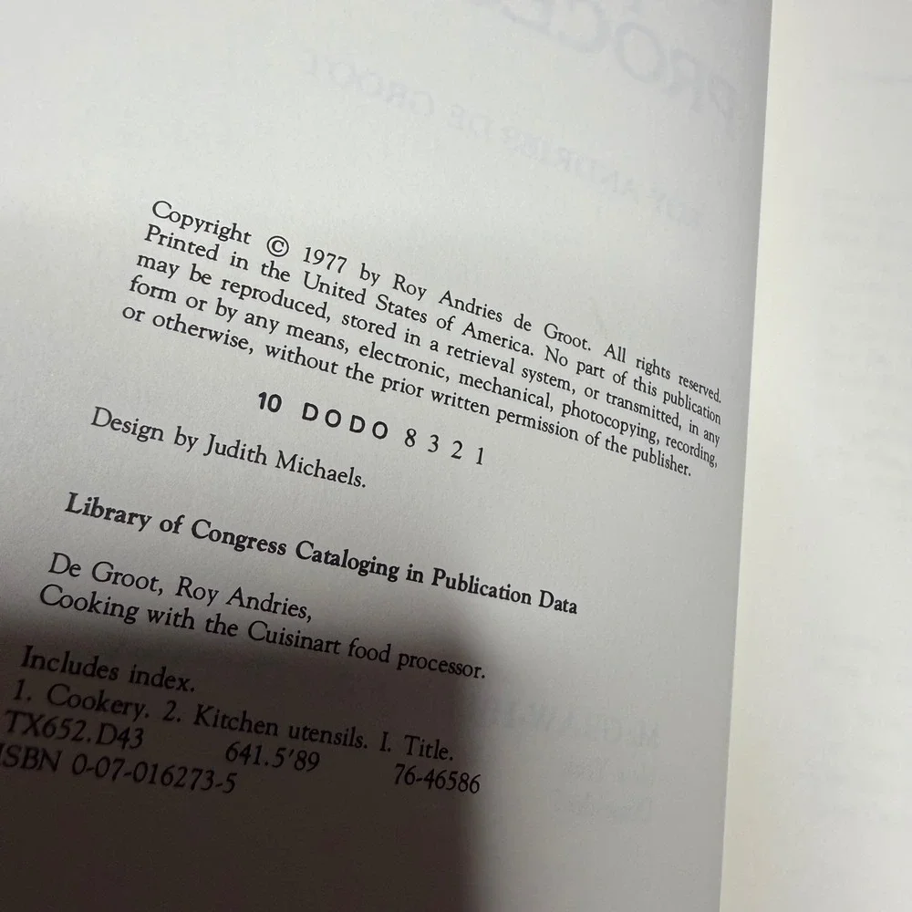 Cooking with the Cuisinart Food Processor Cookbook 1977 Roy Andres de Groot‎